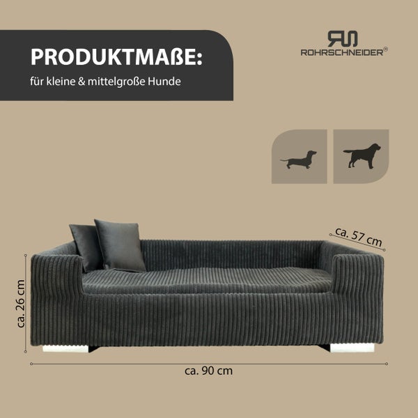 Rohrschneider Hundesofa gepolstert Cord breit dkl. grau