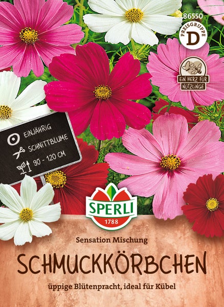Sperli Blumensamen Schmuckkörbchen Sensation Mischung für eine üppige Blütenpracht, einjährige Schnittblume mit 90 bis 120 Zentimeter Wuchshöhe.