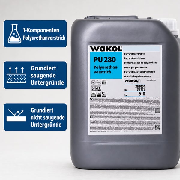 WAKOL PU 280 Polyurethanvorstrich 5 Kilogramm Kanister als 1 Komponenten Grundierung für saugende und nicht saugende Untergründe.