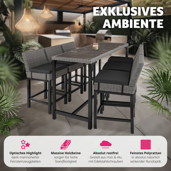 Rattan Tisch tectake Lovas 161 x 64,5 x 99,5 cm mit Aluminium- und Holzgestell grau