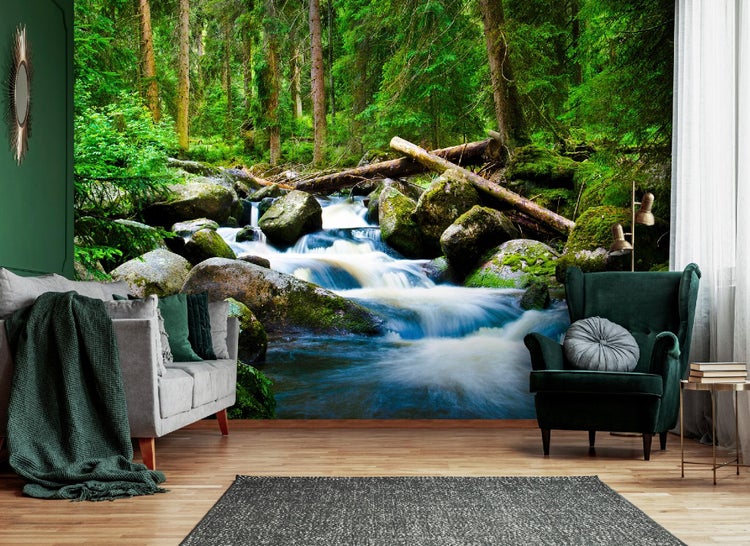 Fototapete 3D Wasserfall Wald Vlies Tapete Wohnzimmer 150X105 cm