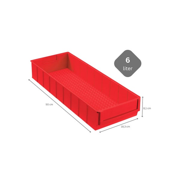 PROREGAL Rote Industriebox 500 B HxBxT 8,1 x 18,3 x 50 cm 6 Liter Sichtlagerkasten Sortimentskasten Sortimentsbox Kleinteilebox