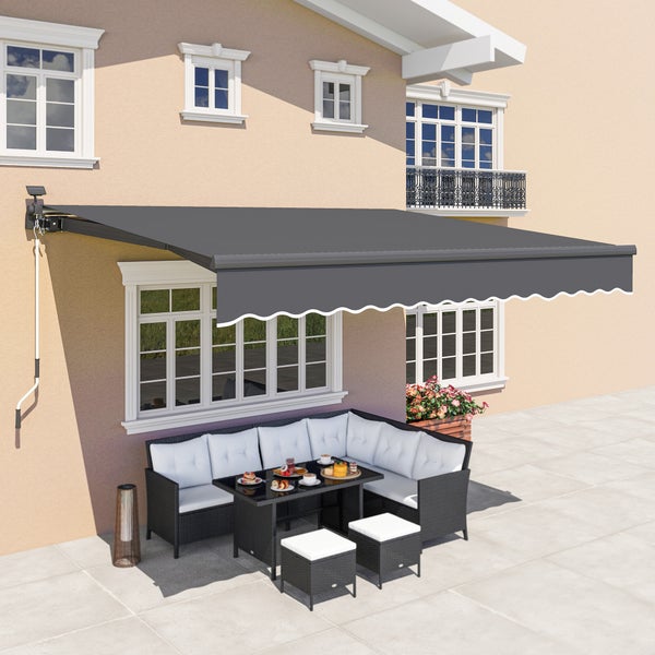 Outsunny Klemmmarkise mit Handkurbel Solar-Lichte Gelenkarmmarkise Markise Sonnenschutz UV 50+, Balkonmarkise inkl. Wandhalterung Sonnenmarkise 400 cm breit für Terrasse Balkon Veranda, Grau