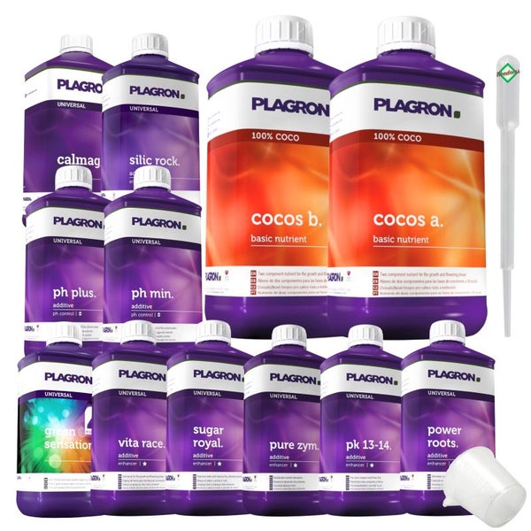 Plagron Coco XXL 12-Teiliges Dünger Set – Komplettnährstoff für Cocos-Anbau | Für Gesundes Wachstum & Reiche Blüten, inklusive Coco A&B, Green Sensation, pH-Kontrolle & mehr