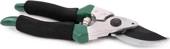 Gartenschere mit schwarzen Griffen und silberfarbenen Klingen