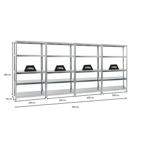 PROREGAL Mega Deal 4x Schwerlastregal Steel Eagle HxBxT 180 x 100 x 40 cm Fachlast 130 kg Verzinkt