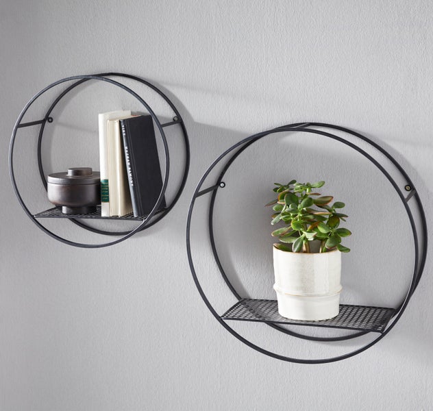 FRANK FLECHTWAREN | Wandregal Circle, 2er Set, METALL, Ø 36 x 13 cm, Ø 45 x 16 cm