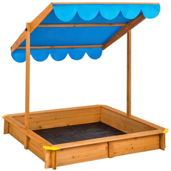 Sandkasten tectake Emilia 120 x 120 x 120 cm aus Holz mit verstellbarem Dach blau