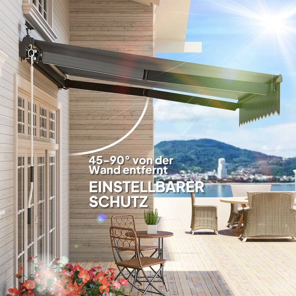 Outsunny Klemmmarkise mit Handkurbel Solar-Lichte Gelenkarmmarkise Markise Sonnenschutz UV 50+, Balkonmarkise inkl. Wandhalterung Sonnenmarkise 300 cm breit für Terrasse Balkon Veranda, Grau