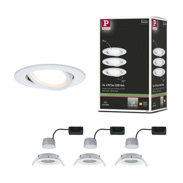 LED Einbauleuchte 3-Step-Dim Nova Coin 3-Step-Dim Basisset schwenkbar rund 84 mm 50° Coin 3x6W 3x470lm 230V dimmbar 2700K Weiß matt