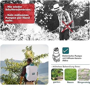 PROREGAL TOMMY Akku Drucksprühgerät 16 Liter110 cm SprühlanzeLi-Ion Batterie mit Ladegerät