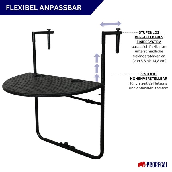 Proregal Balkontisch zum Einhängen mit Höhenverstellung