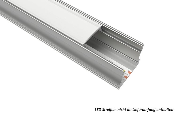 TIVENDIS Led Alu Profil 2 m AH Komplett Set für Strip / Streifen bis 12 mm breit | Abdeckung satiniert milchig, Endkappen, Befestigungclips | U-Form Aufputz Deckenleiste Wandprofil eloxiert