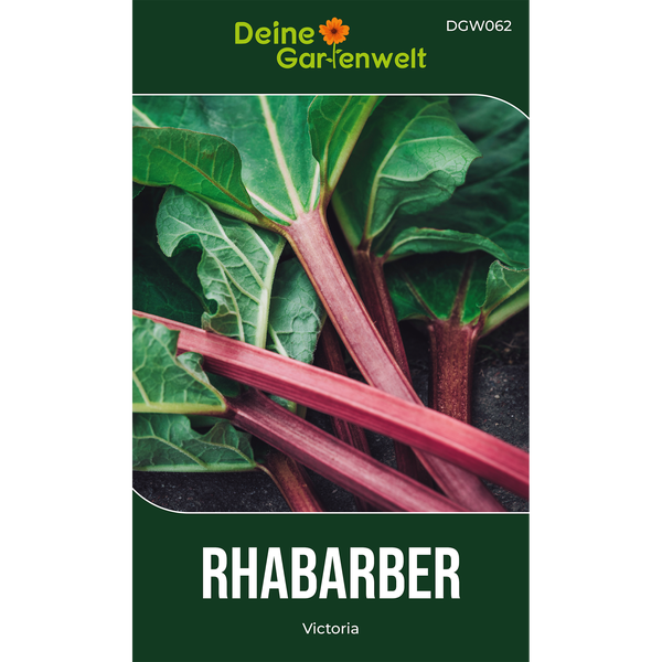 Samentüte für Rhabarber Victoria mit Deine Gartenwelt Logo.