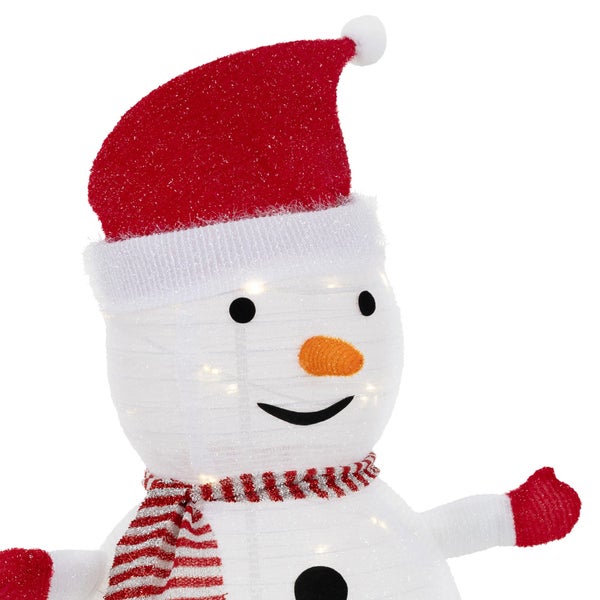 ECD Germany LED Weihnachten Schneemann mit Mütze, Schal & Handschuhe, 68cm hoch, Gartenfigur mit 30 warmweißen LED, Timer, batteriebetrieben, Innen-Außen, faltbar, Weihnachtsbeleuchtung Weihnachtsdeko