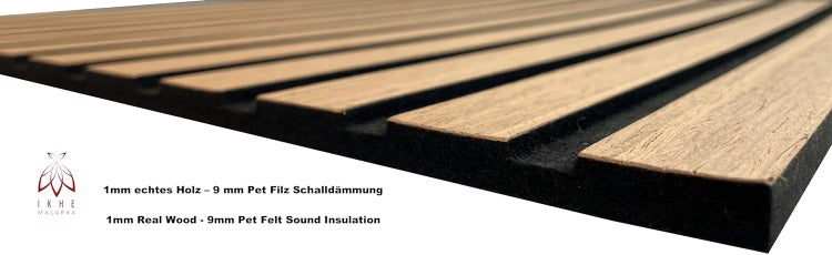 Leichte Lamellen - 3d Paneele 1mm Holz & 9mm PET Filz Wandpaneele Deckenpaneele Dekoren & Schalldämmung (11003A) 52x52cm - 0,27m²