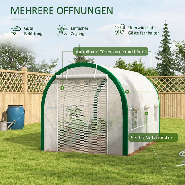 Outsunny Foliengewächshaus, 358L x 210B x 210H cm, Verzinkter, Stahl, Weiß