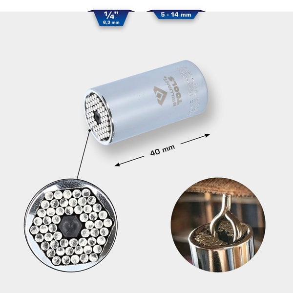 Brilliant Tools Universal Steckschlüssel Einsatz mit den Maßen 40 mm, 5 bis 14 mm und 6,3 mm