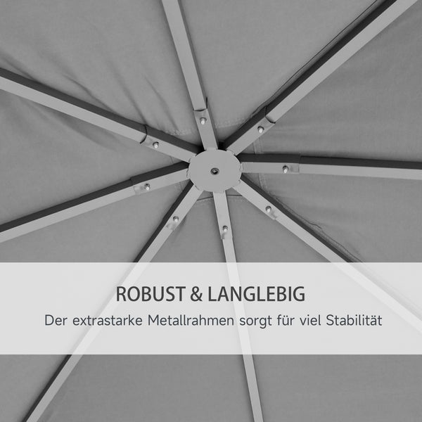 Detailansicht des robusten Metallrahmens eines Sonnenschirms