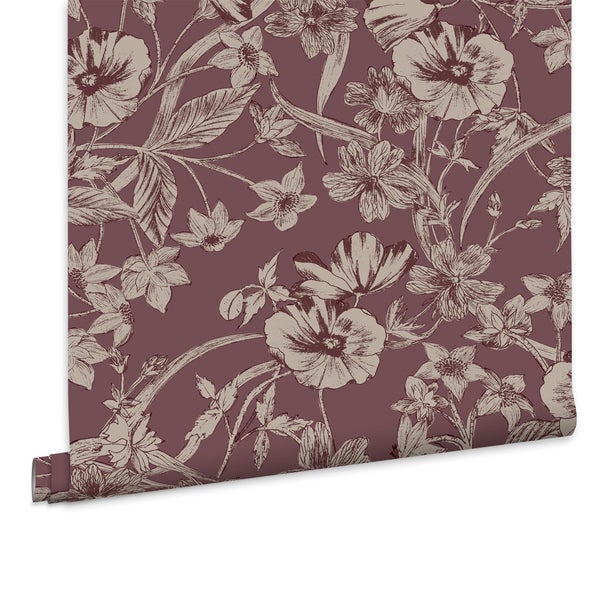 Tapete mit floralem Blumenmuster im grafischen Stil als Tapetenrolle
