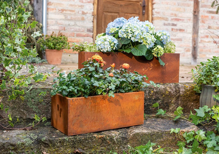 FRANK FLECHTWAREN | Pflanzer Rost, 2er Set, METALL, 40 x 19 x 16 cm, 50 x 24 x 20 cm