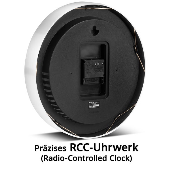 Wanduhr 30 cm weiße Werkstattuhr mit Aluminium-Gehäuse RCC-Uhrwerk