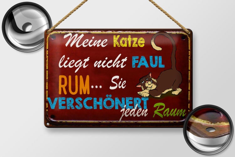Blechschild Spruch 30x20cm meine Katze liegt nicht faul rum