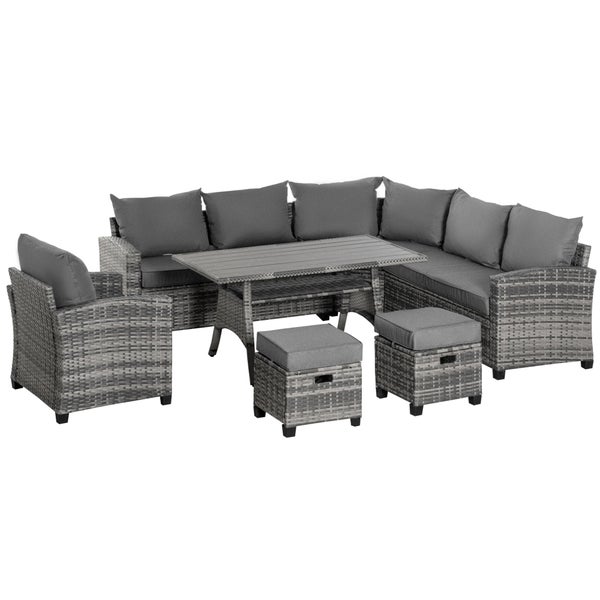 Outsunny 7-tlg. Gartenmöbel-Set, 136B x 65T x 71H cm, Verzinkter Stahl, PE-Rattan, Polyester, grau