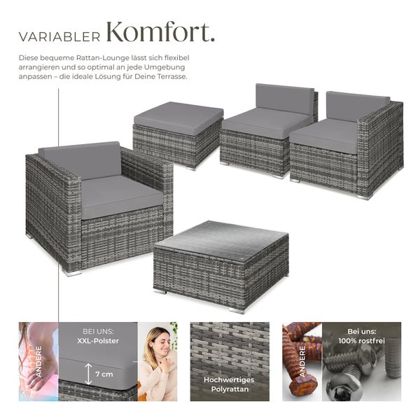 Rattan Lounge tectake Milano mit Sicherheitsglasplatte für 4 bis 5 Personen grau