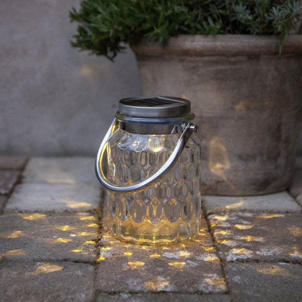 Dekorative Solarleuchte aus Glas mit Tragegriff