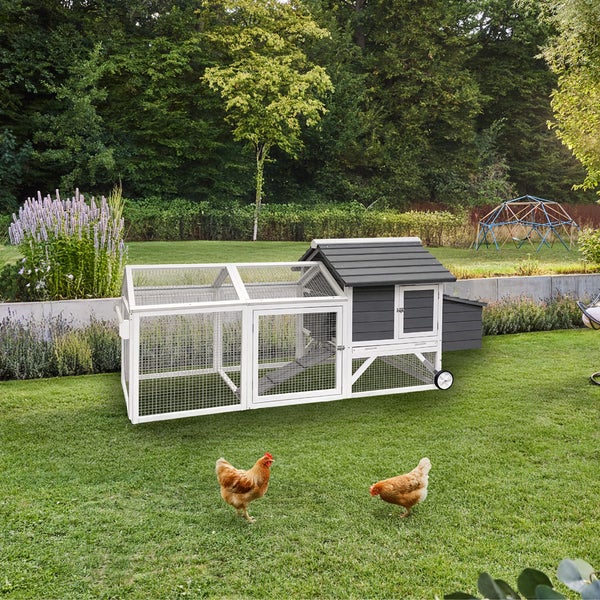 Home Deluxe Hühnerstall aus Holz FERA - 224 x 107 cm | Großes, wetterfestes Holzgehege mit Auslauf