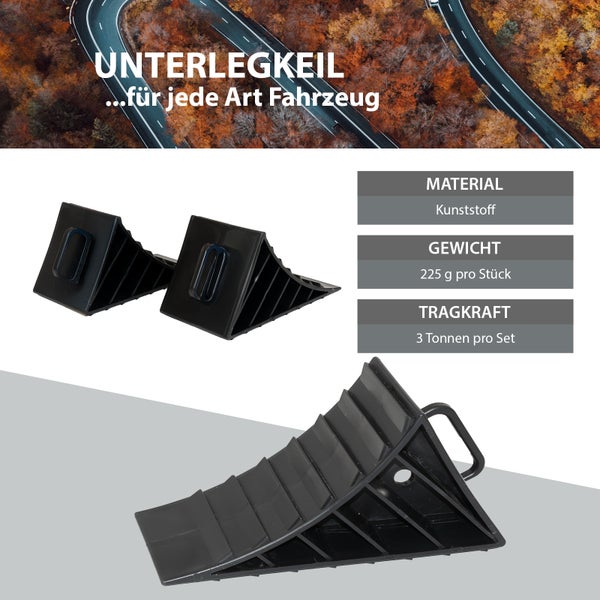 Unterlegkeil aus Kunststoff für Fahrzeuge, 225 Gramm pro Stück, Tragkraft 3 Tonnen pro Set
