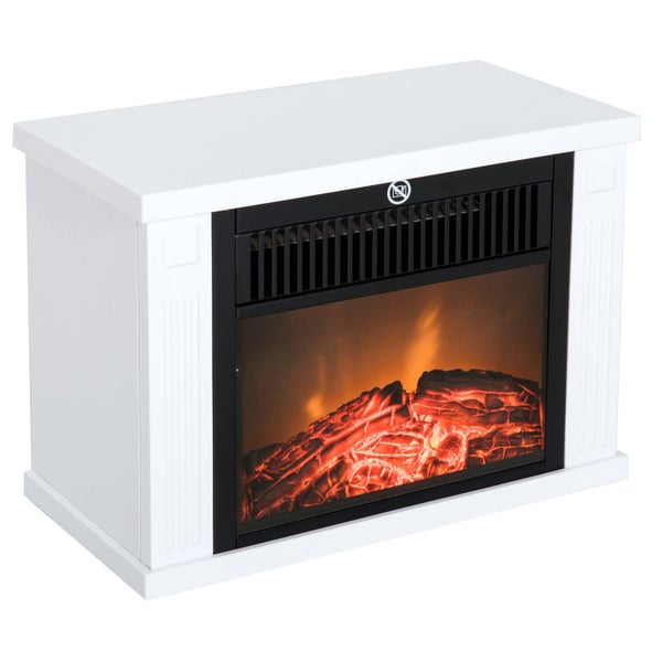 HOMCOM Elektrokamin, 600/1200W, Flammeneffekt, Hartglas, L34 x B17 x H25cm, Kunststoff, Weiß