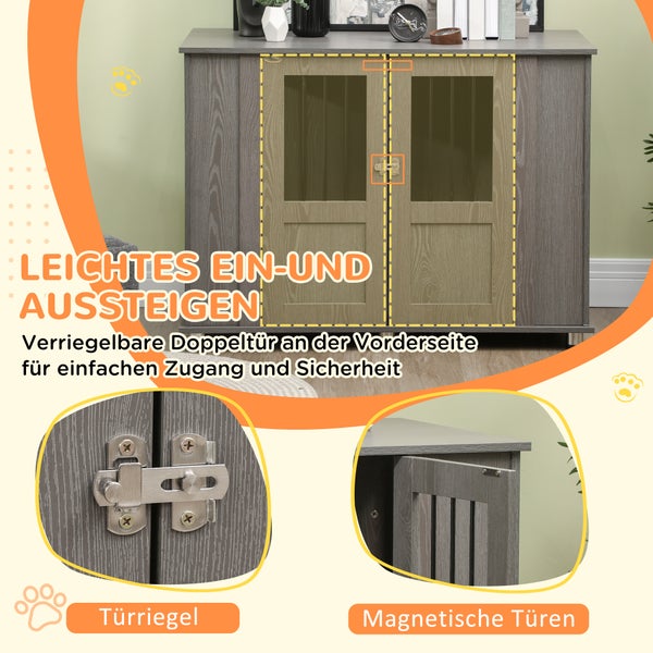 PawHut Hundekäfig für Zuhause, Haustierkäfig, Hundehütte Indoor mit Schloss, Magnettür, Hundehaus mit Fenster, Hundebox für extra große Hunde, Grau, 114 x 60 x 82 cm