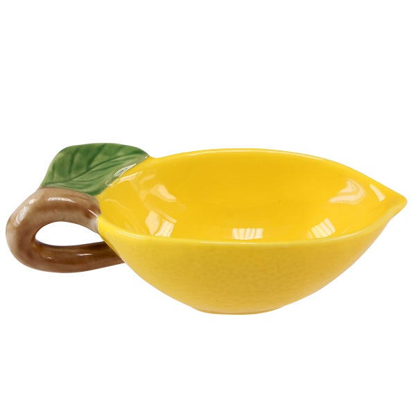 Schale in Zitronenform mit Griff und Blattapplikation