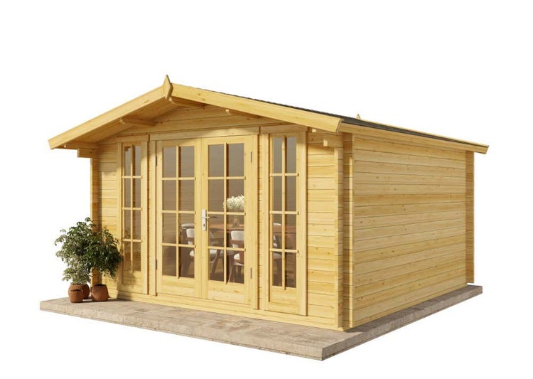 Alpholz Gartenhaus Westerwald-44 Gartenhaus aus Holz in Pinie, Holzhaus mit 44 mm Wandstärke, Blockbohlenhaus mit Montagematerial imprägniert 3,8x3,8m