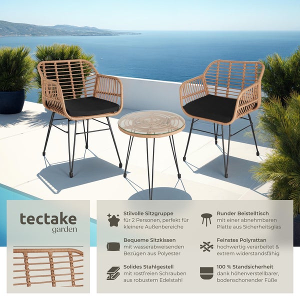 Rattan Sitzgruppe tectake Molfetta filigranes Design für 2 Personen natur