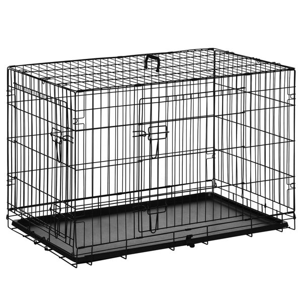 PawHut Hundekäfig, Transportkäfig, 92 x 57 x 62,5 cm Metall Schwarz