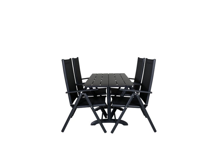Denver Gartenset Tisch 70x120cm und 4 Stühle Break schwarz. 70 X 120 X 74 cm