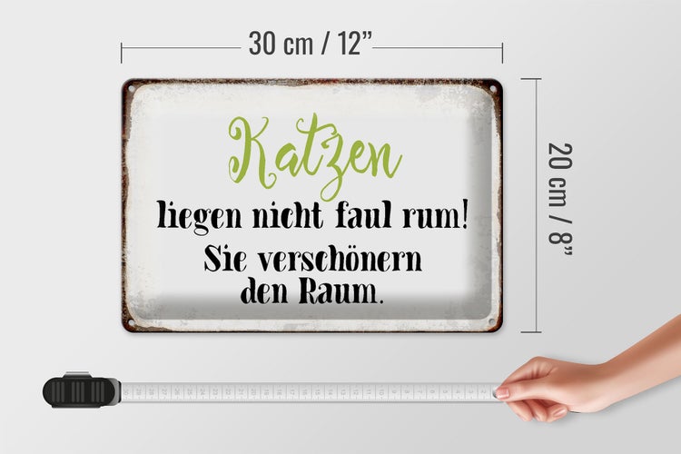Blechschild Spruch 30x20cm Katzen liegen nicht faul rum