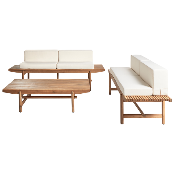 Lounge Set mit Tisch 4-Sitzer GIAVENO Akazienholz Cremeweiß