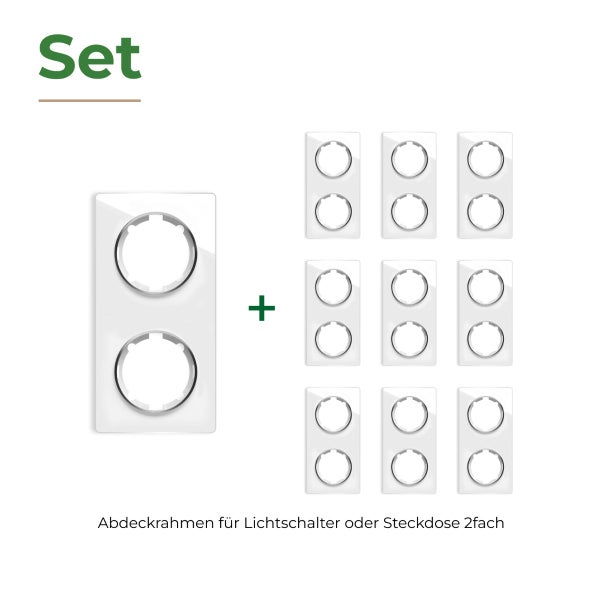 Set mit 10 zweifachen Abdeckrahmen für Lichtschalter oder Steckdosen aus Kunststoff