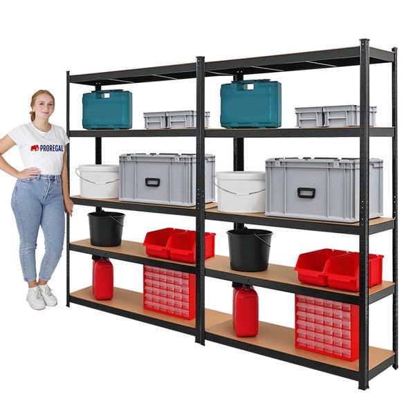 PROREGAL Mega Deal 2x Schwerlastregal Ragnar HxBxT 180 x 120 x 40 cm Fachlast 175 kg Schwarz Garagenregal Kellerregal Werkstattregal Steckregal
