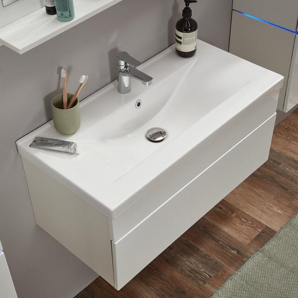 Home Deluxe - Badmöbel-Set - WANGEROOGE BIG Weiß - X-Large - inkl. Waschbecken und komplettem Zubehör - Breite Waschbecken: ca. 80 cm I Badezimmermöbel Waschtisch Badmöbelset