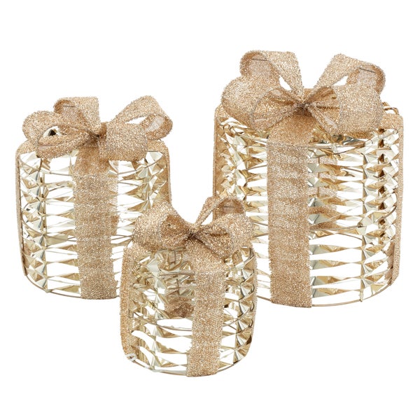 Dekorative Geschenkboxen aus Metall mit Schleife, dreiteilig