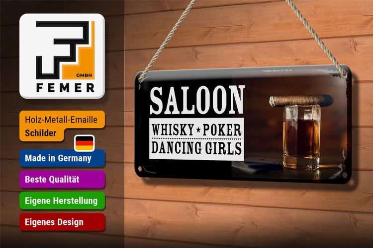 Blechschild Spruch Saloon Whisky Poker Dancing Girls 27x10cm