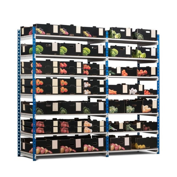 PROREGAL Fachbodenregal Maximus Pro HxBxT200 x 100 x 100 cm 7 Ebenen Spanplatten-Fachboden Fachlast 286 kg Lichtblau-Lichtgrau