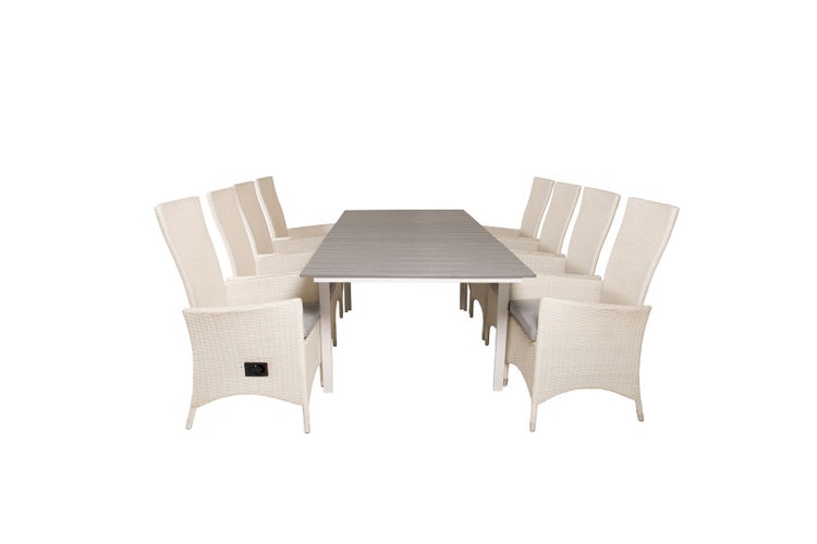 Levels Gartenset Tisch 100x160/240cm und 8 Stühle Padova weiß, grau. 100 X 160 X 75 cm