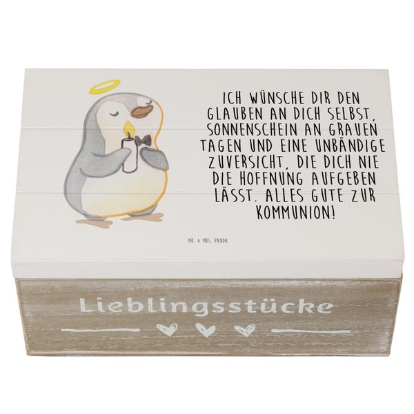 Mr. & Mrs. Panda 19 x 12 cm Holzkiste Pinguin Kommunion - Weiß