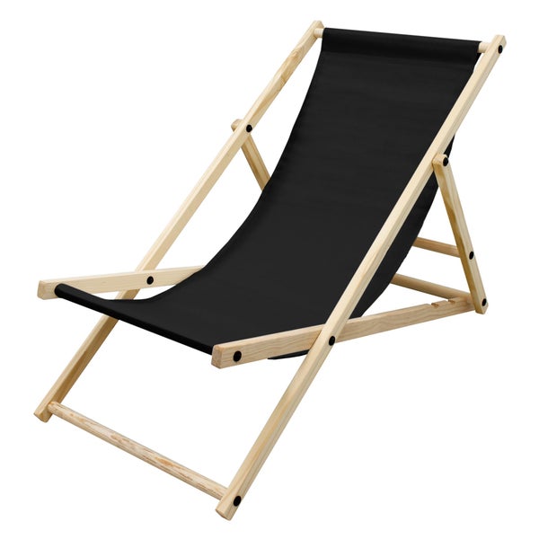 ECD Germany Liegestuhl klappbar, Schwarz, aus Holz, verstellbare Rückenlehne, 3 Liegepositionen, bis 120 kg, Sonnenliege Gartenliege Strandliege Strandstuhl Holzklappstuhl, für Garten, Balkon & Strand